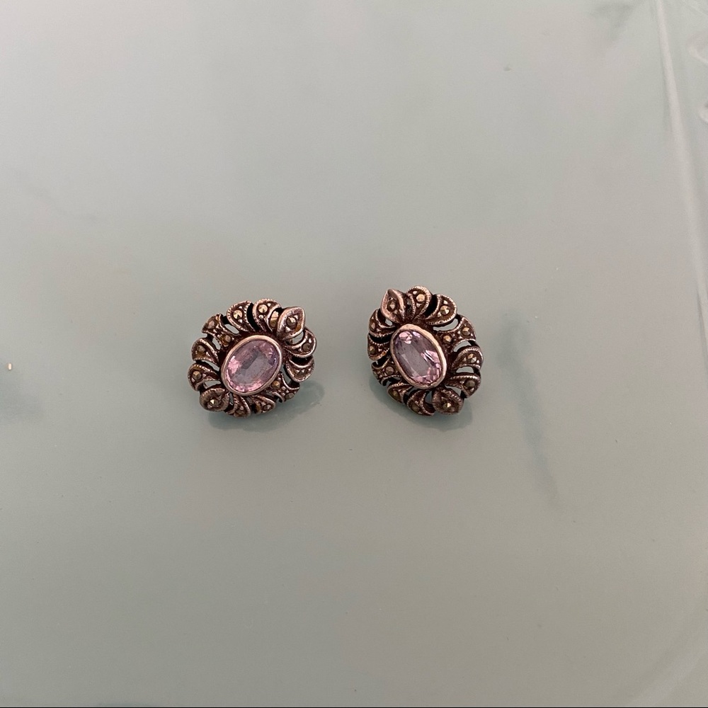 Marcasite Amethyst Stud Earrings